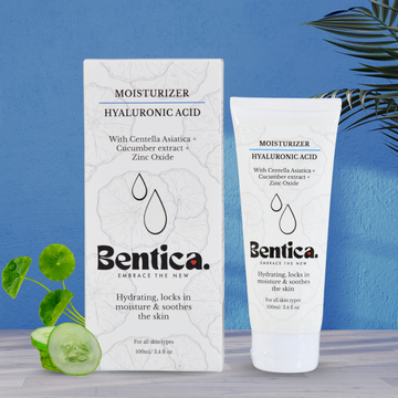 Bentica Hydramist face cream with Centella asiatica and cucumber extract in lightweight packaging