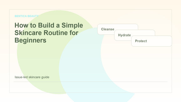 Illustration of a simple beginner skincare routine with cleanse hydrate and protect steps