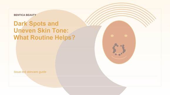 Illustration of dark spots and uneven skin tone with a brightening skincare routine