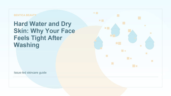 Illustration of hard water minerals and tight dry skin after washing the face
