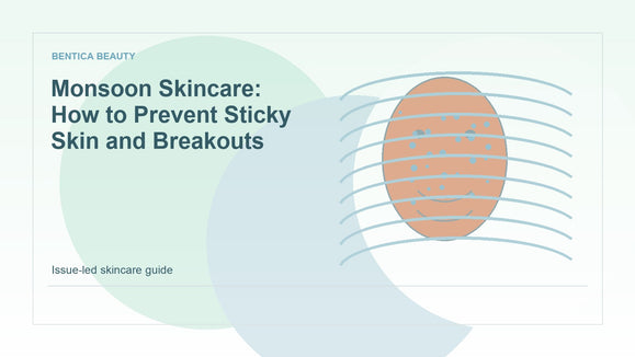 Illustration of monsoon humidity, sticky skin, and breakouts in Indian weather