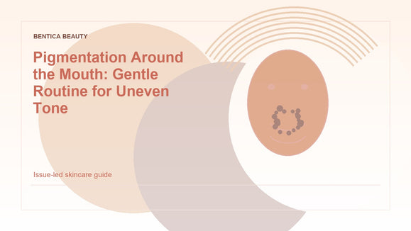 Illustration of uneven tone and pigmentation around the mouth with a gentle brightening routine theme