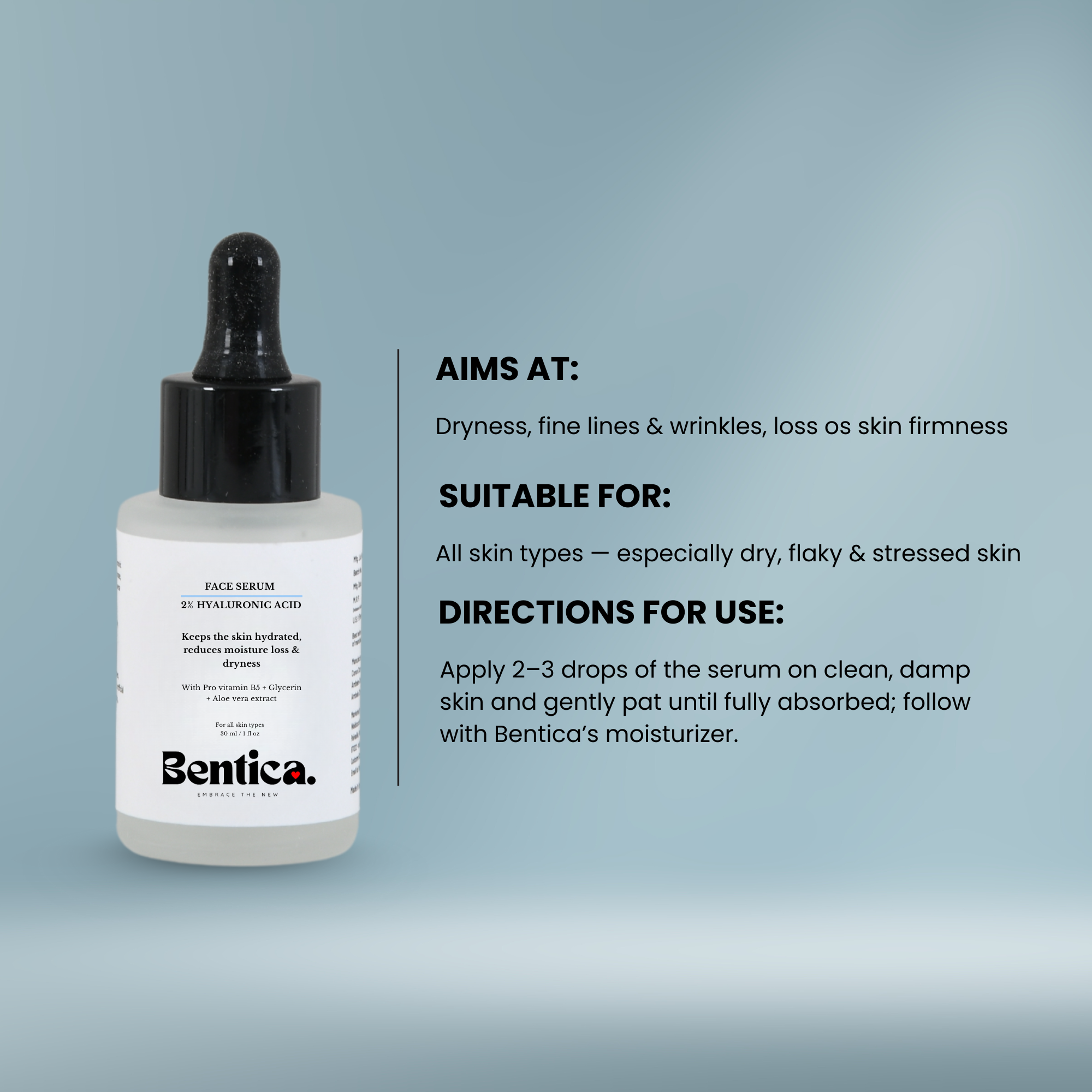 Hydrating serum for dry and dull skin – Bentica 2% hyaluronic acid serum with aloe vera