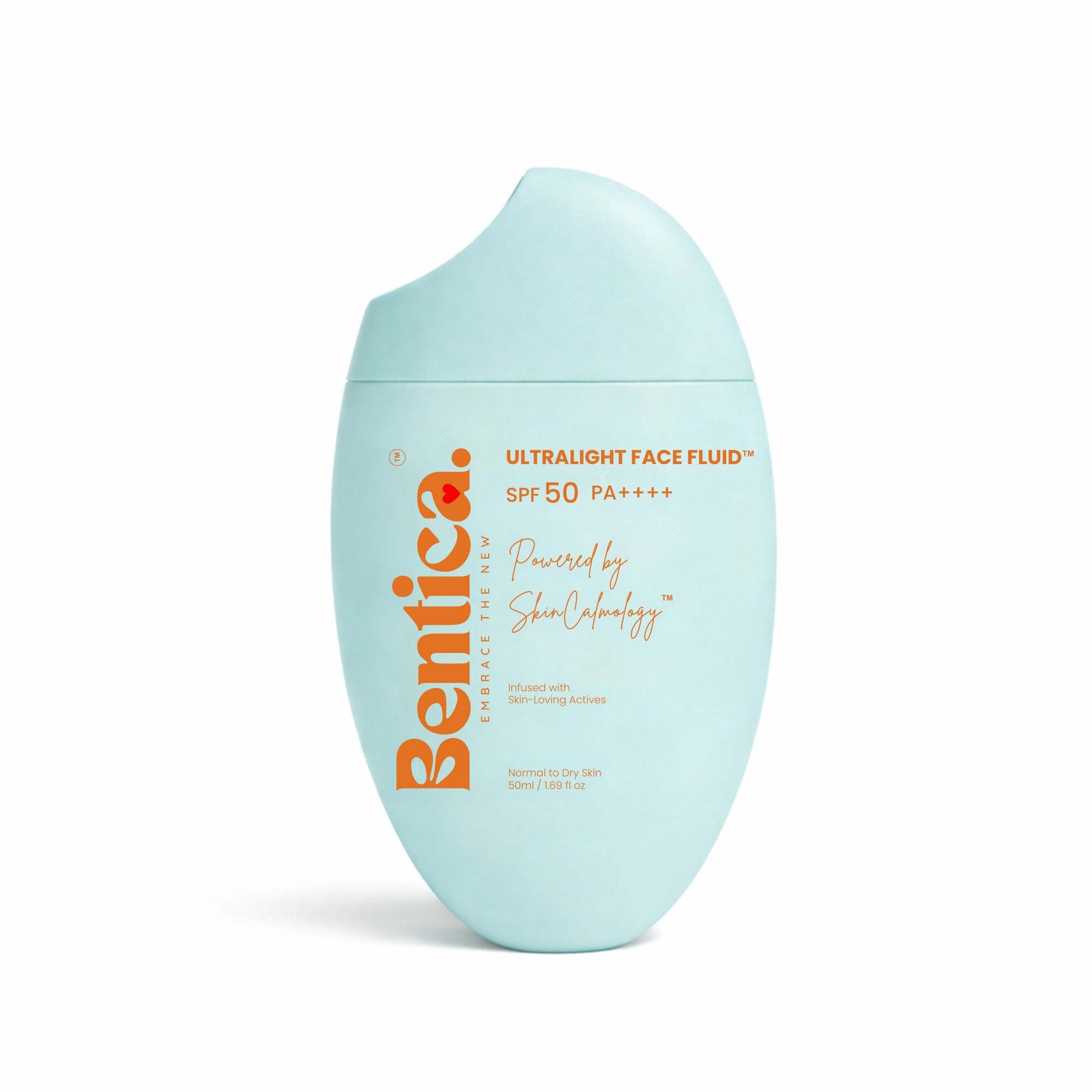 Bentica ultralight face fluid SPF 50 on a white background