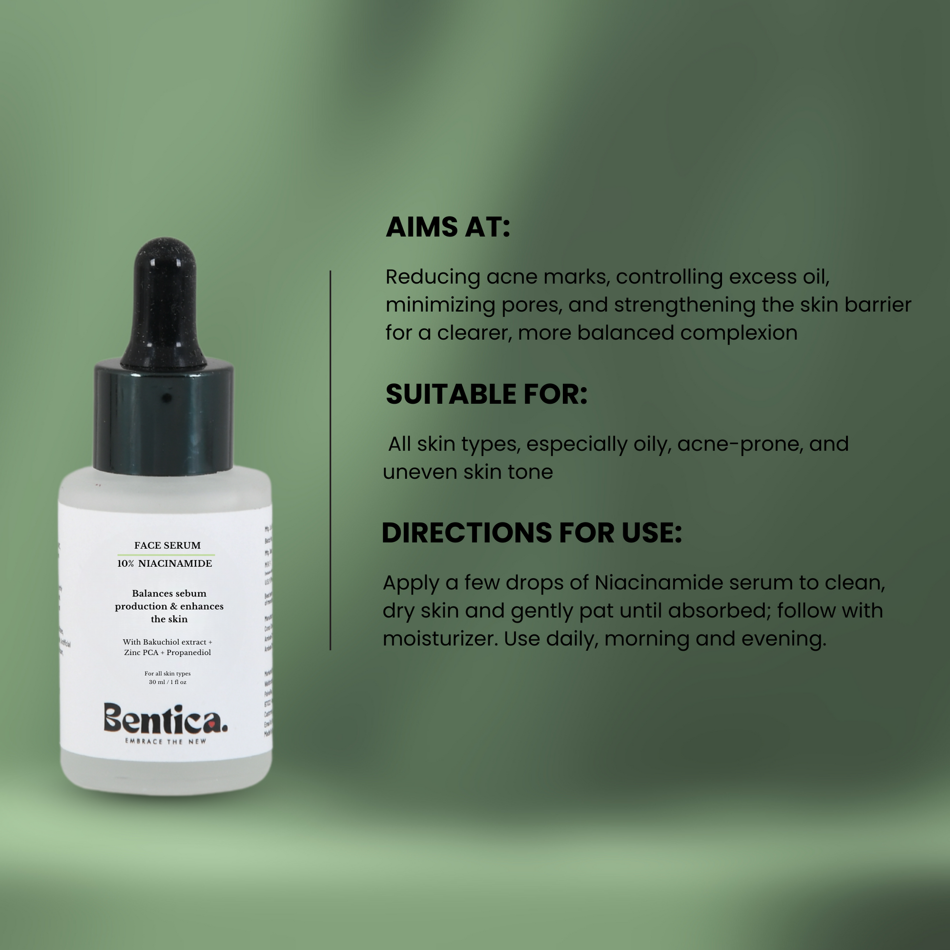 Face serum with niacinamide to reduce dark spots, acne scars and control oil