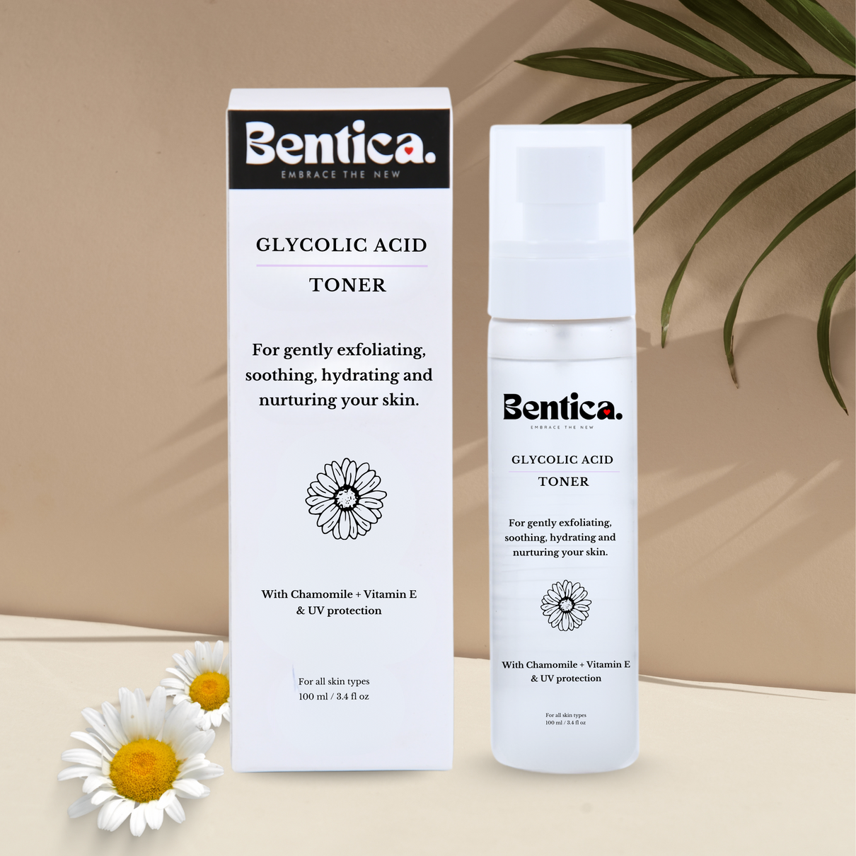 Bentica Hydraglow Toner Bottle and Packaging – Best Toner for Dry Skin with Chamomile Extract