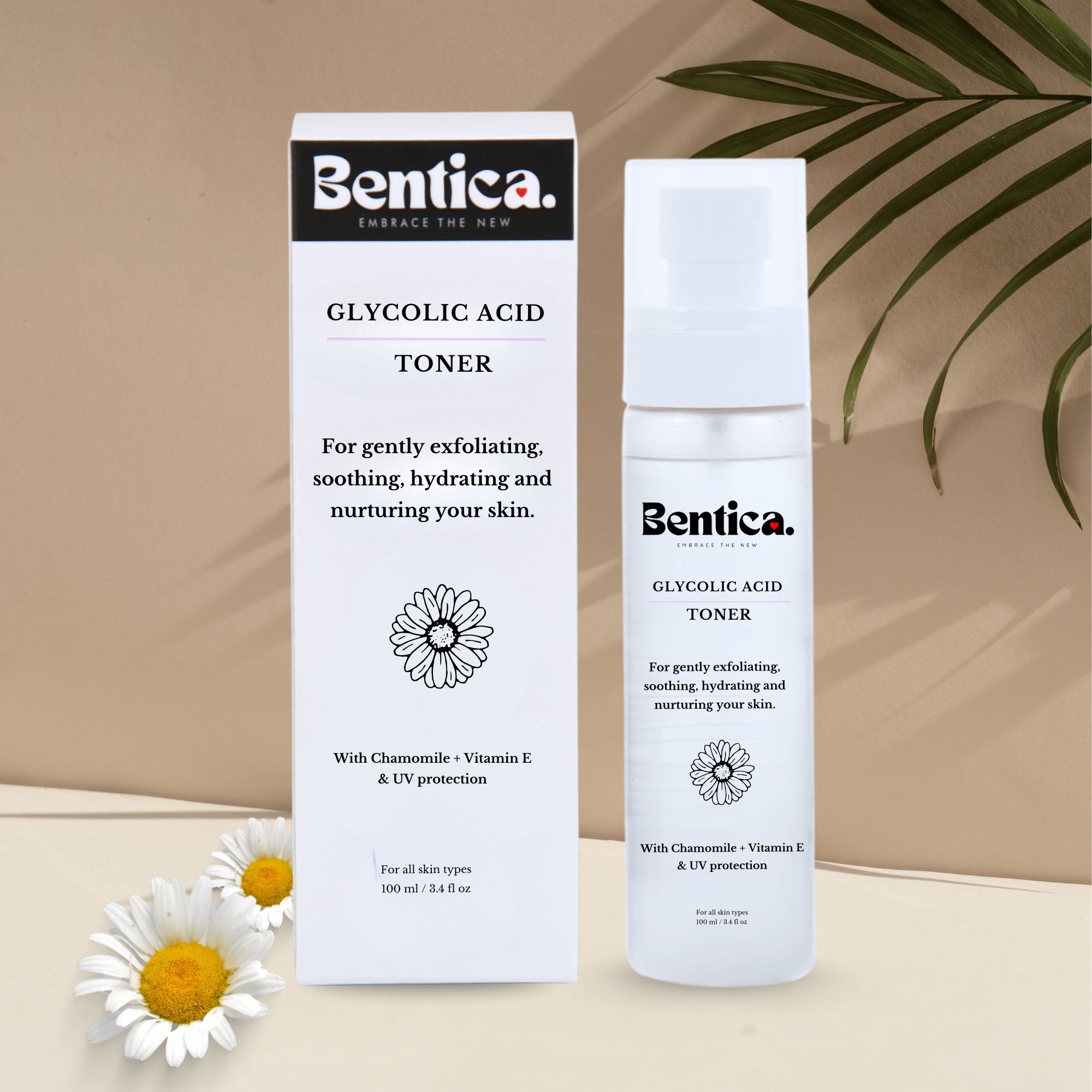 Bentica Hydraglow Toner Bottle and Packaging – Best Toner for Dry Skin with Chamomile Extract