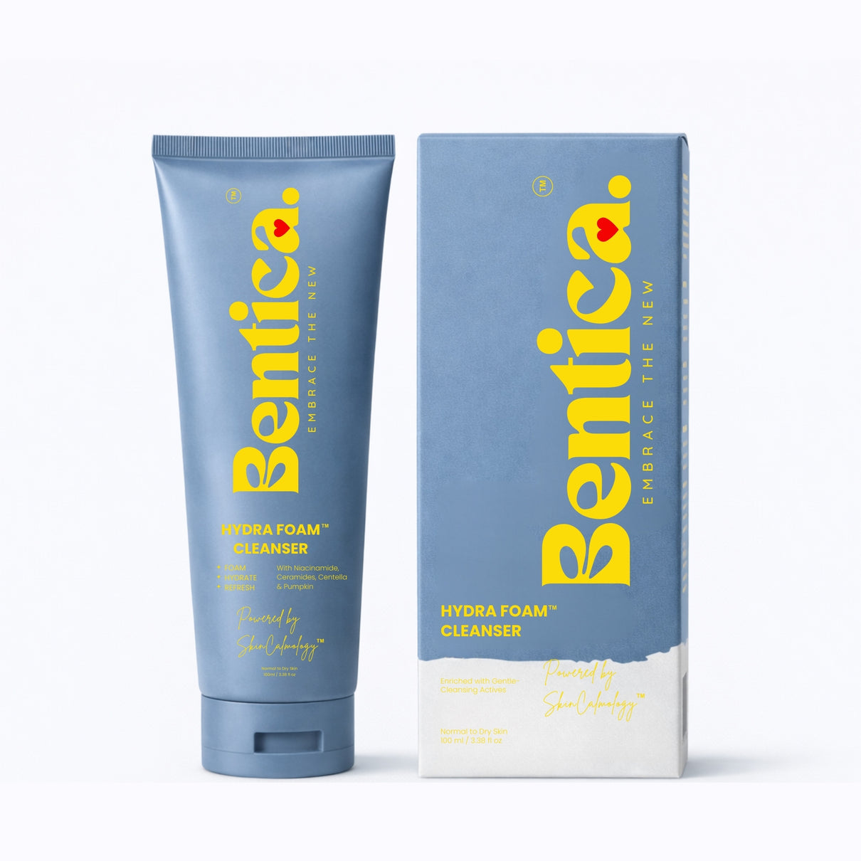 Bentica Hydra Foam Cleanser tube and packaging on a white background