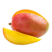 Mango with a slice on a white background