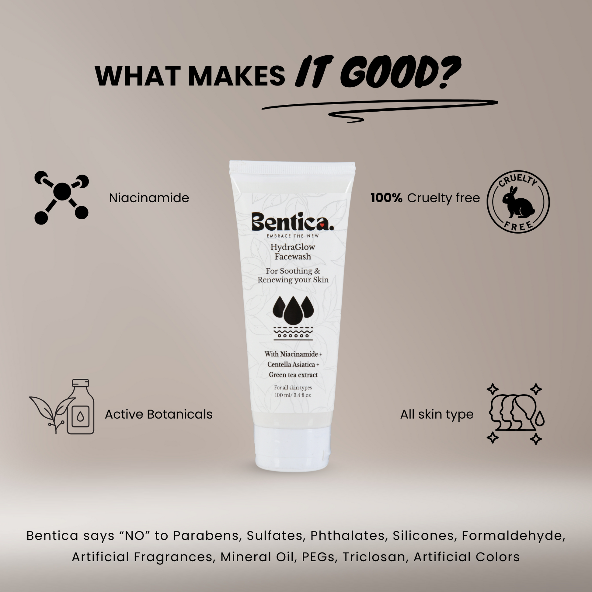 Why Bentica Hydraglow Facewash is best for facecare with niacinamide and natural green tea extract