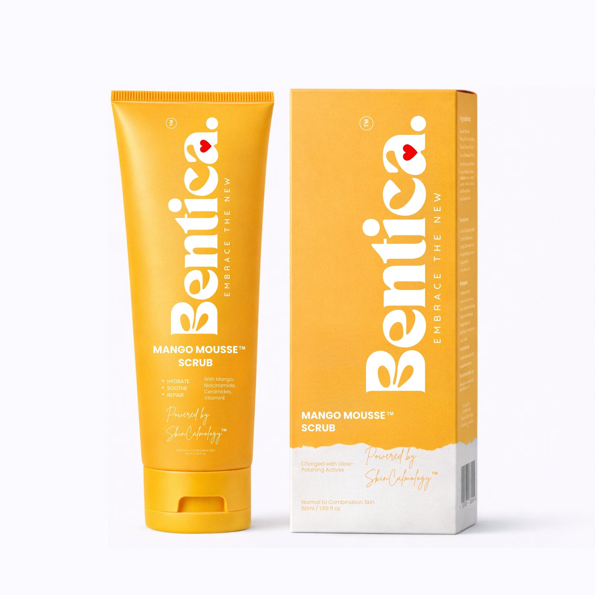 Bentica Mango Mousse Scrub with packaging on a white background