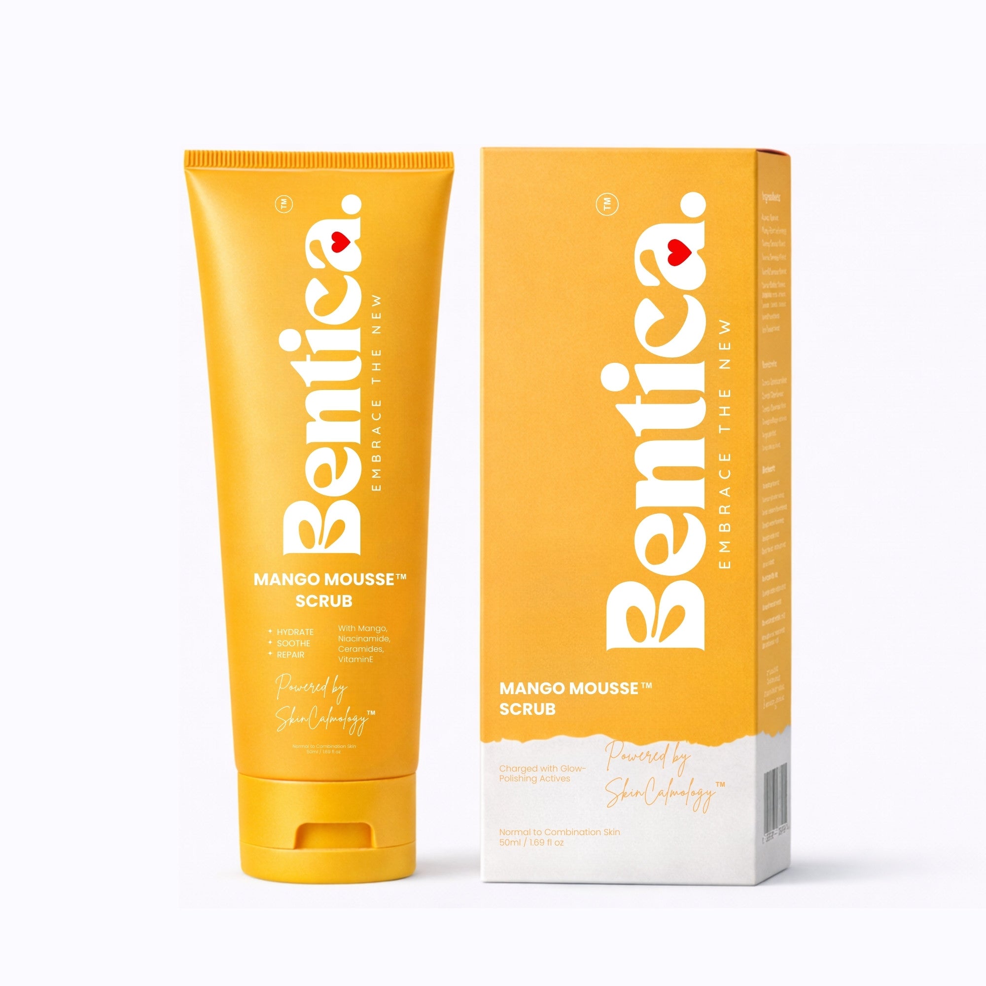 Bentica Mango Mousse Scrub with packaging on a white background