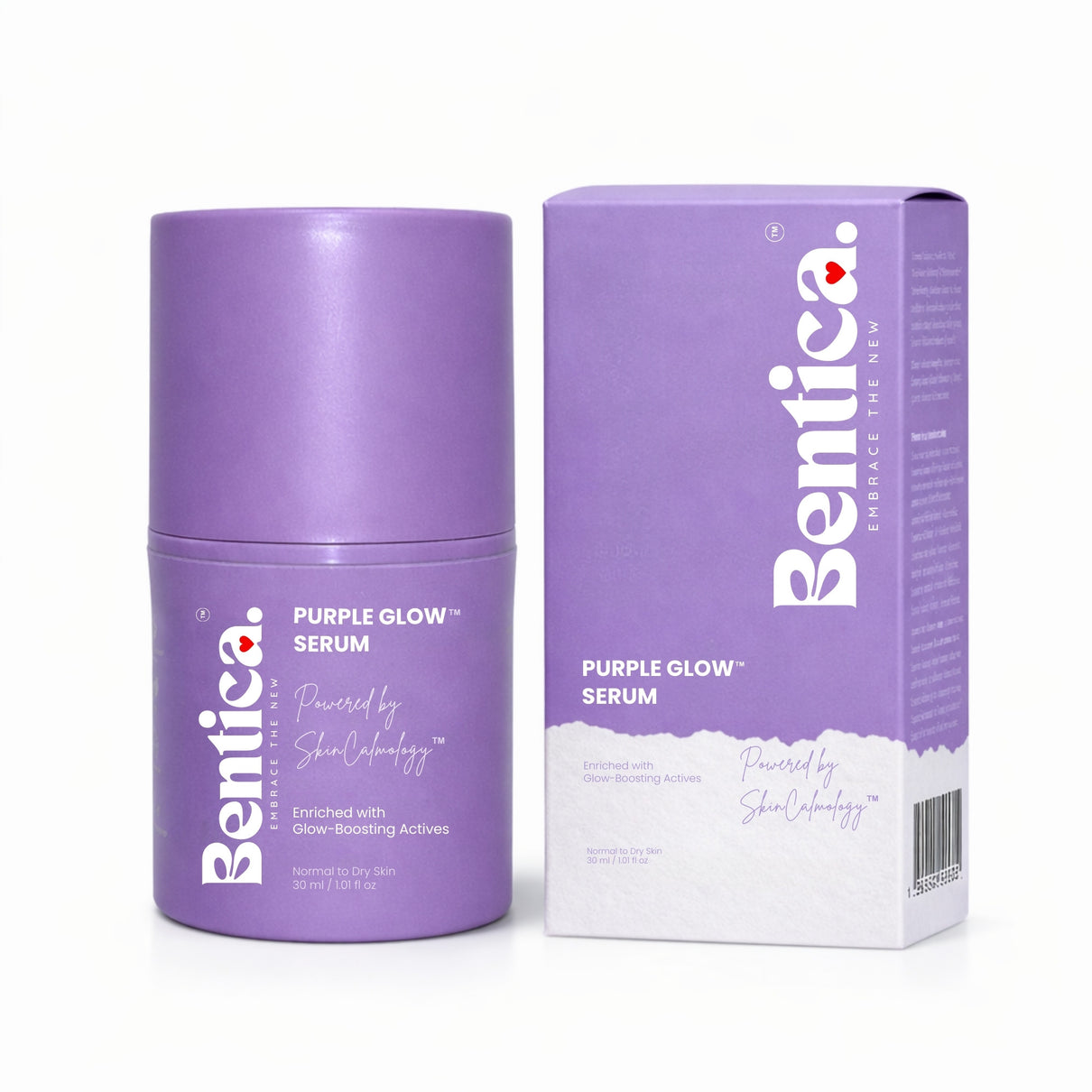 Bentica Purple Glow Serum with packaging on a white background