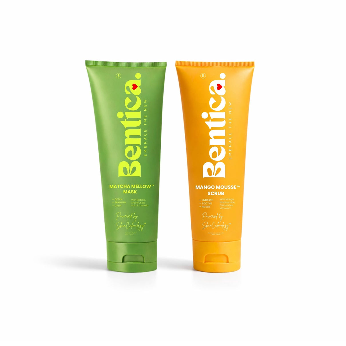 Two tubes of Bentica skincare products on a white background