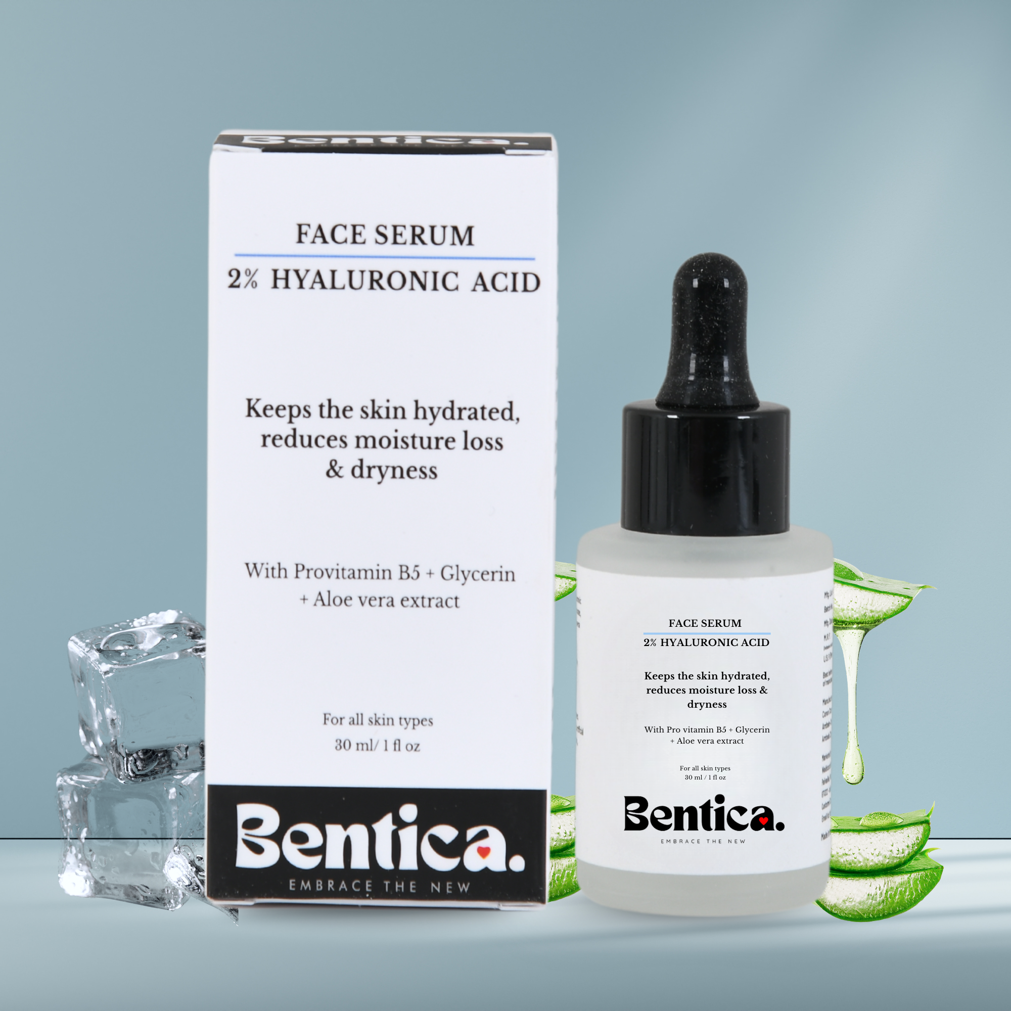 Bentica 2% hyaluronic acid serum with aloe vera and provitamin B5 – hydrating serum for glowing skin